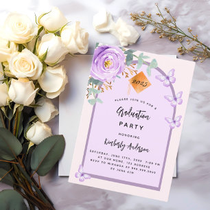Purple violet pink floral arch Graduation Party Invitation