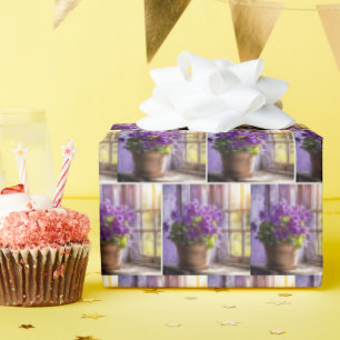 Purple Violet Plant in Window Wrapping Paper