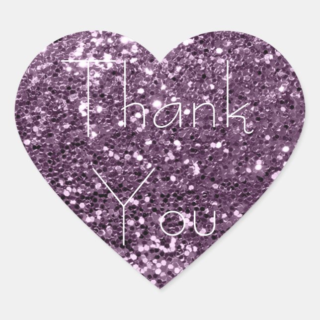 Purple Violet Plum  Glitter Glam Thank You Spark Heart Sticker (Front)