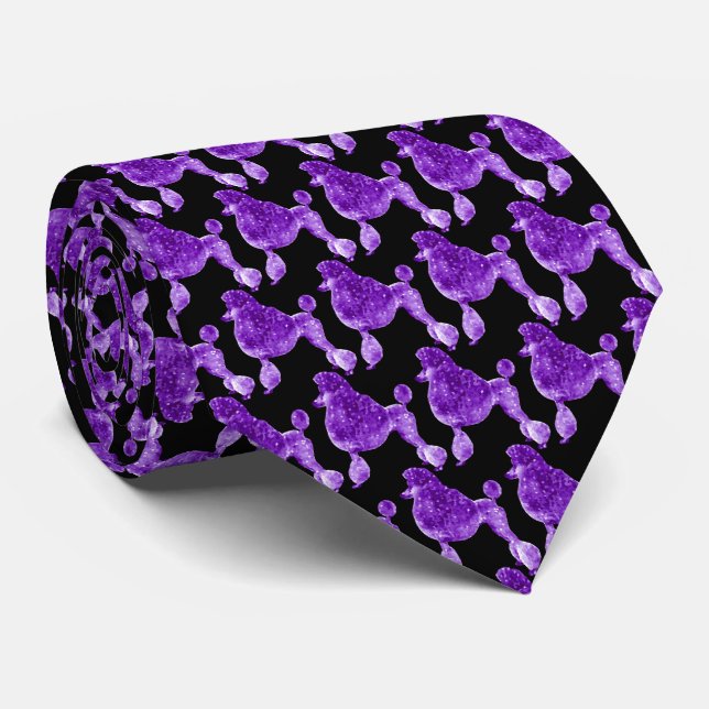 Purple Violet Posh Poodle Black Tie (Rolled)