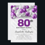 Purple Violet Silver Balloon Glitter 80th Birthday Invitation<br><div class="desc">Modern Glam Purple Violet Silver Balloon Glitter Sparkle Any Age Birthday Invitation</div>