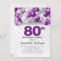 Purple Violet Silver Balloon Glitter 80th Birthday