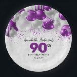 Purple Violet Silver Balloon Glitter 90th Birthday Paper Plate<br><div class="desc">Modern Glam Purple Violet Silver Balloon Glitter Sparkle Any Age Birthday Party Plates</div>