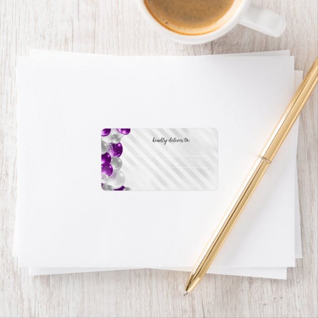 Purple Violet Silver Balloon Glitter Birthday  Label (Insitu)