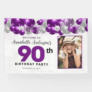 Purple Violet Silver Balloon Glitter Photo Welcome Banner