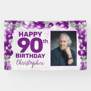 Purple Violet Silver Balloon Photo 90th Birthday Banner