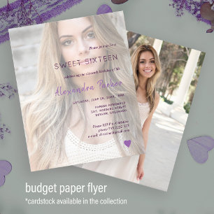 Purple violet simple photo sweet sixteen invite flyer