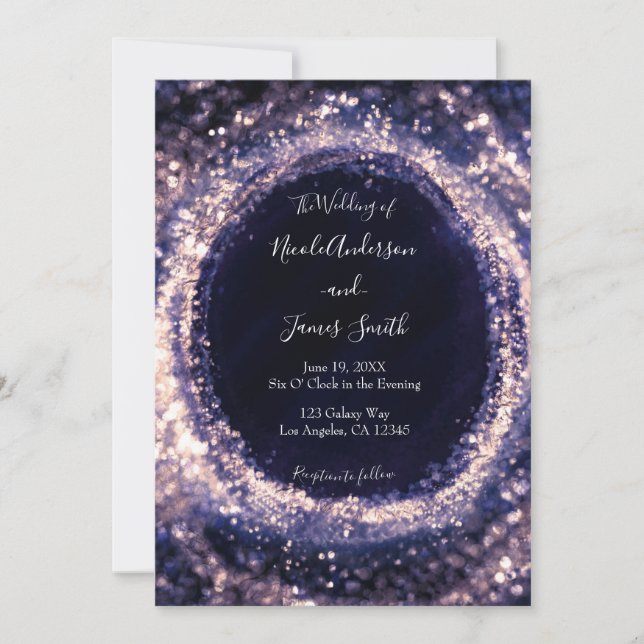 Purple Violet Sparkling Lights Glam Wedding  Invitation (Front)