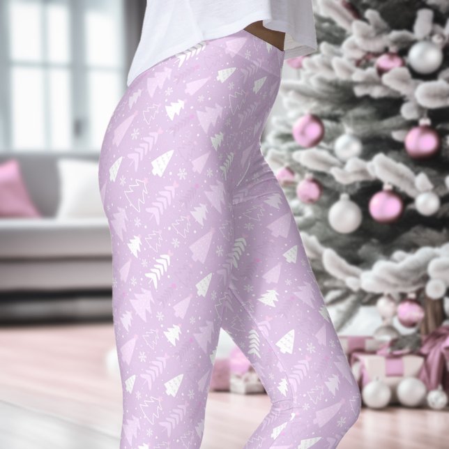 Purple Violet Trees Winter Christmas Leggings (Purple Violet Trees Winter Christmas Leggings)
