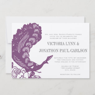 Purple Violet Vintage Modern Peacock Wedding  Invitation