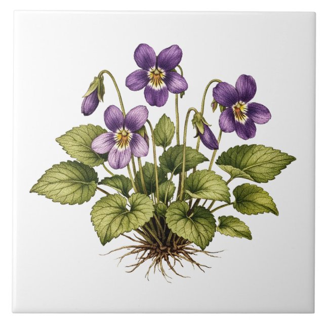Purple Violet Vintage Style Botanical  Ceramic Tile (Front)