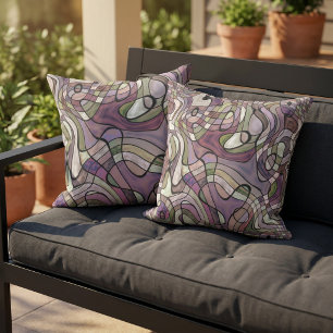 Purple Violet Warped Twisted Retro Squares Pattern Cushion