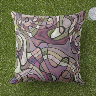 Purple Violet Warped Twisted Retro Squares Pattern Cushion