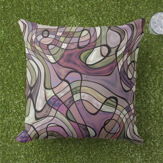 Purple Violet Warped Twisted Retro Squares Pattern Cushion (Grass)