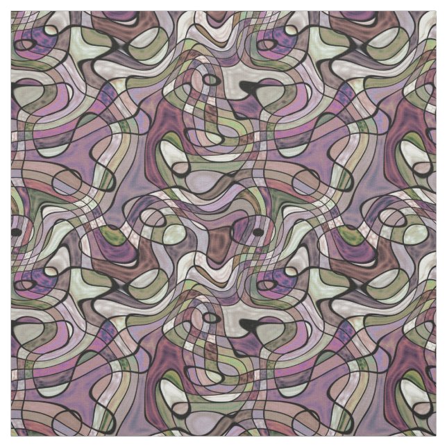 Purple Violet Warped Twisted Retro Squares Pattern Fabric (Swatch)