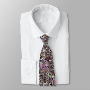 Purple Violet Warped Twisted Retro Squares Pattern Tie