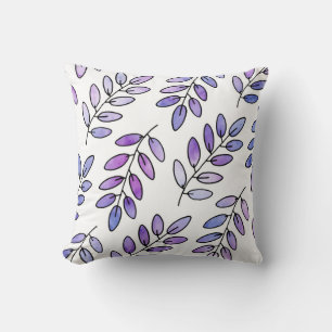 Purple Violet Watercolor Leaves Cushion