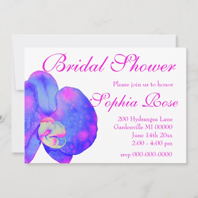 Purple violet watercolor orchid painting  invitation (Front)