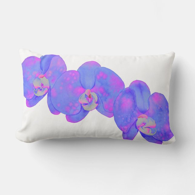 Purple violet watercolor orchid painting  lumbar cushion (Front)