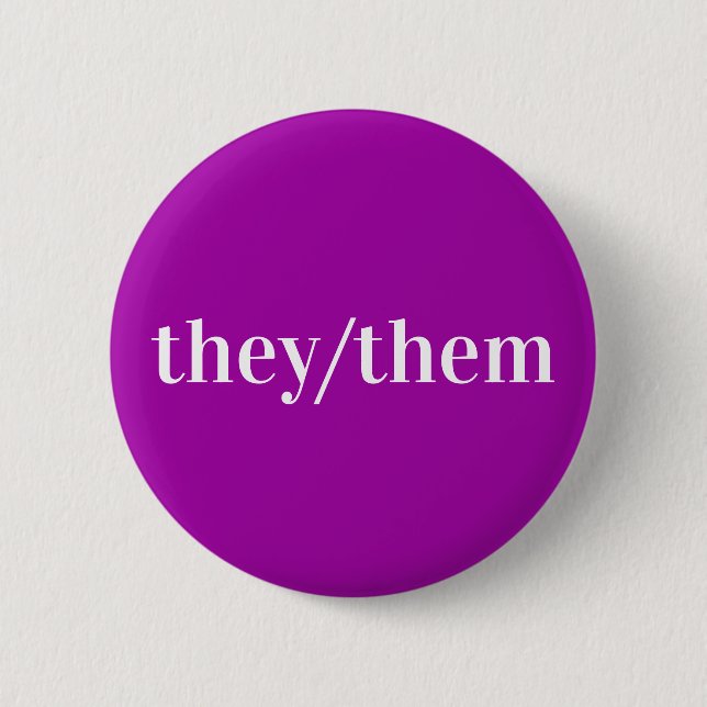 Purple Violet White Pronoun Button They/Them (Front)