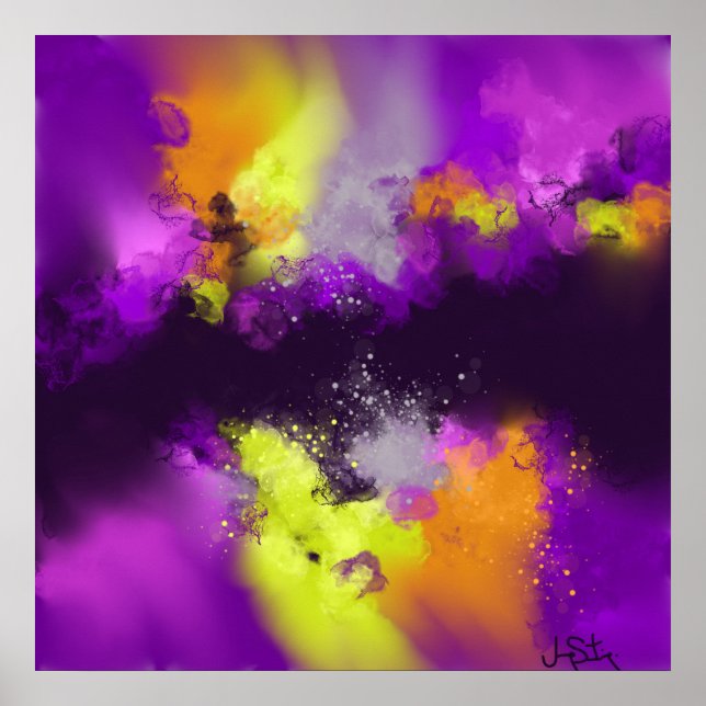 Purple Violet Yellow Modern Abstract Art Print (Front)