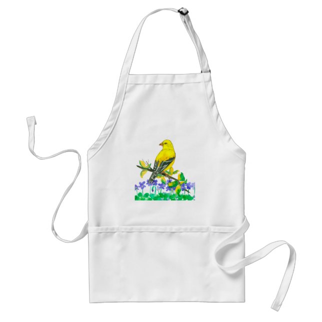 Purple Violets American Goldfinch Bird Yellow Standard Apron (Front)