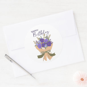 Purple Violets February Birth Flower Bouquet  Classic Round Sticker