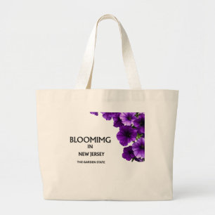 PURPLE VIOLETS FLORAL NATURAL COTTON BEACH LARGE TOTE BAG