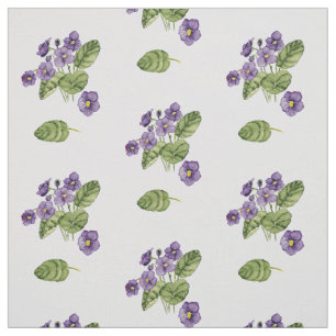 Purple violets green leaves watercolor pattern fabric