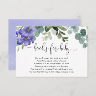 Purple violets greenery baby shower books for baby enclosure card