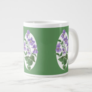 Purple Violets, Hand-painted in Watercolor, Green Large Coffee Mug