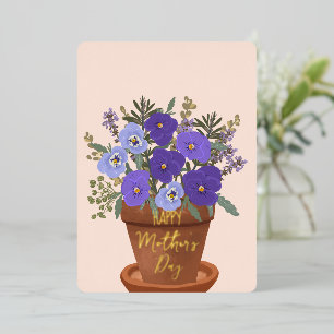 Purple Violets in a Pot – Mother’s Day Floral Foil Holiday Card