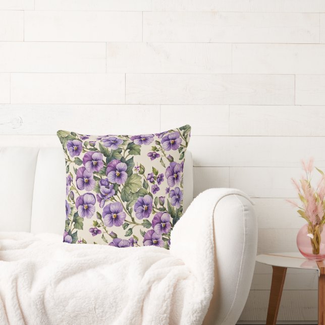 Purple Violets on White Cushion (Couch)