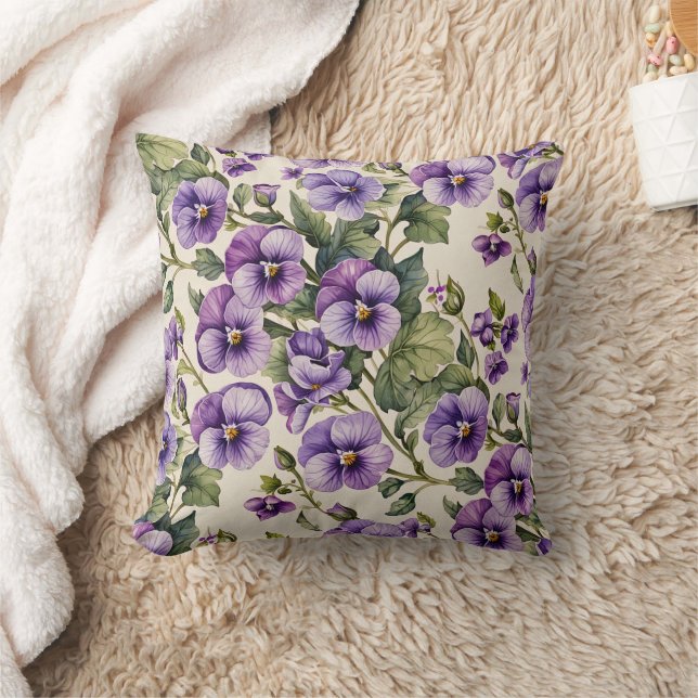 Purple Violets on White Cushion (Blanket)