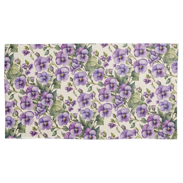 Purple Violets on White Pillowcase (Front)