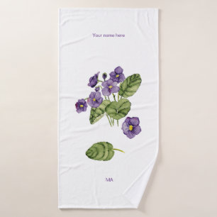 Purple violets watercolor botanical Towel