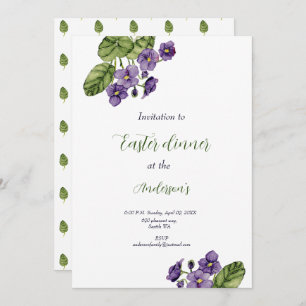Purple violets watercolor Easter dinner Invitation