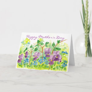 Purple Violets Watercolor Flower Mother's Day Card