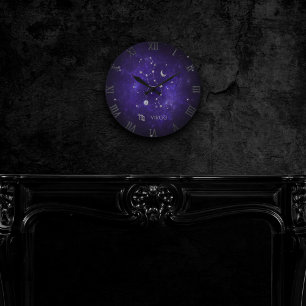 Purple Virgo Zodiac Cosmic Astrology Horoscope Round Clock