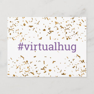 Purple Virtual Hug Hashtag Gold Faux Confetti Postcard