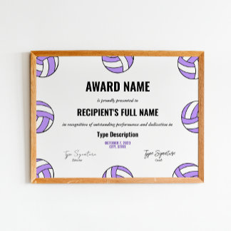 Purple Volleyball, best player recognition award Poster