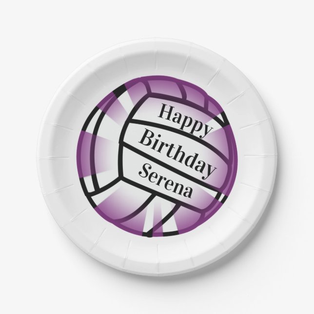 Purple Volleyball Birthday Paper Party Plate (Front)