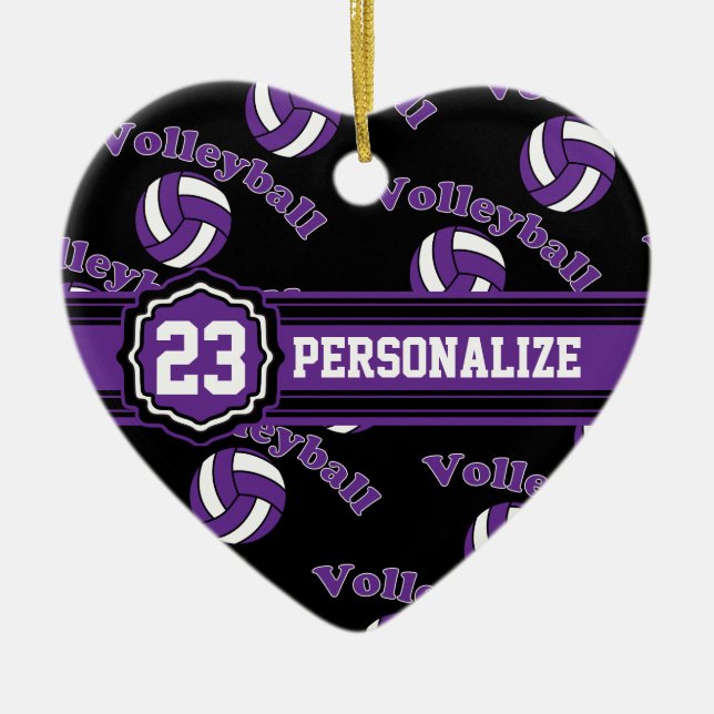Purple Volleyball Ceramic Tree Decoration (Front)