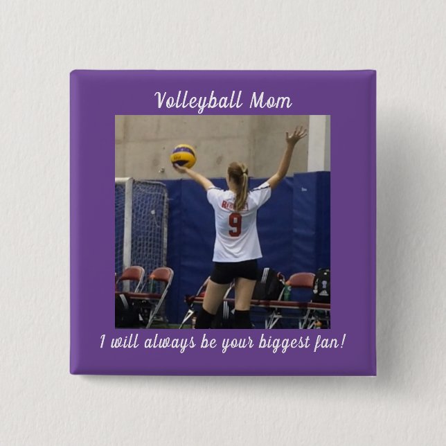 Purple Volleyball Mum Photo 15 Cm Square Badge (Front)