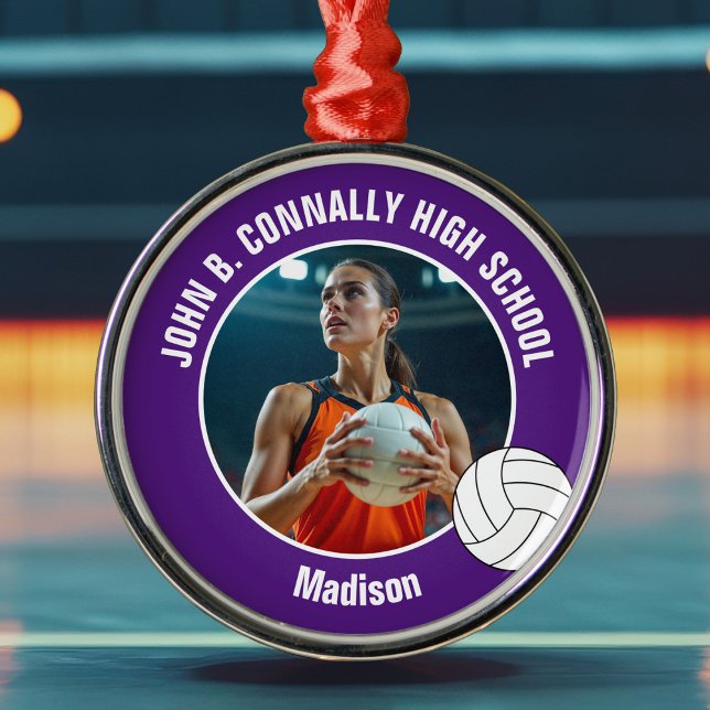 Purple Volleyball Player Photo Christmas Gift Metal Ornament (Creator Uploaded)