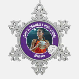 Purple Volleyball Player Photo High School Snowflake Pewter Christmas Ornament
