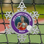 Purple Volleyball Player Photo High School Snowflake Pewter Christmas Ornament<br><div class="desc">This cool customized high school volleyball player photo gift features white typography of your team and player name on a snowflake Christmas ornament with a ball on a purple background. Personalize with your student's photograph and class year as a proud sports parent for a commemorative keepsake present.</div>