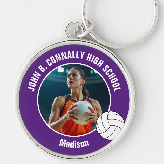 Purple Volleyball Player Photo Keepsake Key Ring (Front)