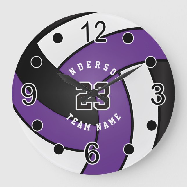 Purple Volleyball Style with DIY Text Large Clock (Front)