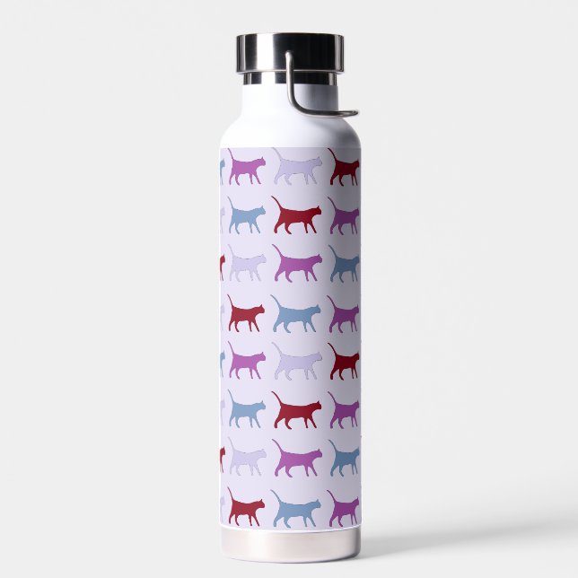 Purple Walking Cat Pattern Water Bottle (Left)